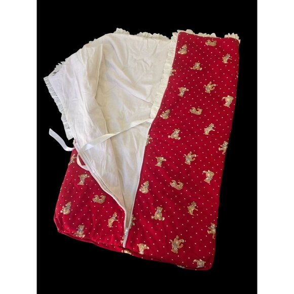 Handmade 80s Baby Bunting Bag 24x16 Red Teddy Print Baby Shower Gift Photo Prop - Picture 7 of 8